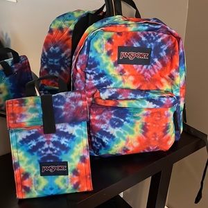 Jansport Backpack & Lunchbox Combo in Rainbow Tie Dye
